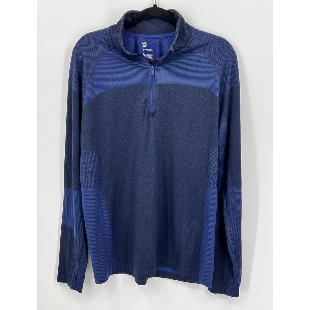 All in‎ Motion Blue Quarter Zip Pullover Long Sleeve Shirt Large Polyester